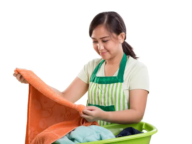 Domestic helper folding laundry