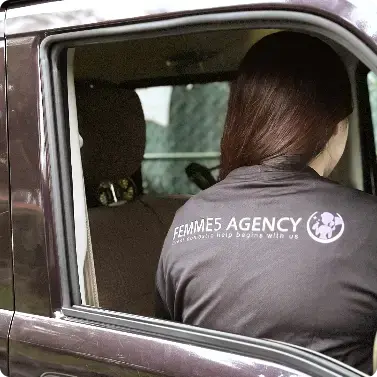Femme5 staff member driving a helper