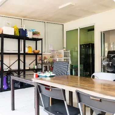 Dining area of the Femme5 boarding house for helpers